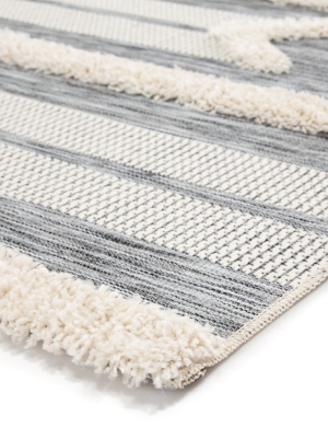 Hanai Indoor/ Outdoor Tribal Gray & Cream Area Rug