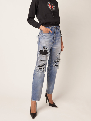 Distressed Organic High-rise Straight-leg Jeans