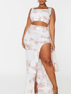 Plus Stone Tie Dye Rib Panel Split Detail Maxi...