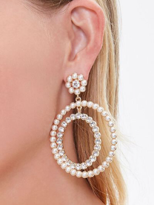 Faux Pearl Hoop Drop Earrings