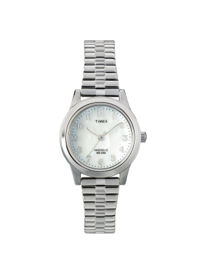 Women's Timex Indiglow Expansion Band Watch - Silver/mother Of Pearl T2m826jt