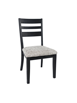 Set Of 2 Wooden Chairs With Cushioned Seat And Ladder Backrest Gray - Benzara