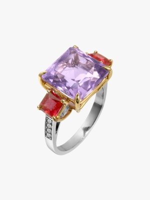 Lavender Amethyst & Rubellite Diamond Ring