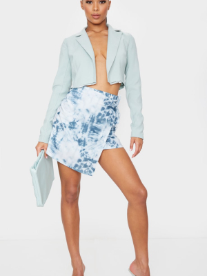 Blue Tie Dye Print Split Tie Side Mini Skirt