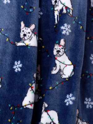 60"x80" Christmas Lights Puppy Throw Blanket Navy - Better Living