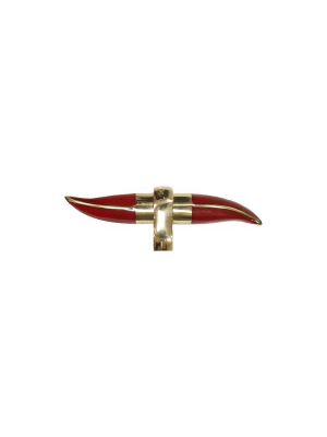 Lenny Resin Horn Shape Handle W/ Brass Detailing In Red