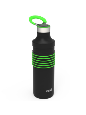 Zak Designs Hydratrak 22 Ounce Vacuum Insulated Stainless Steel Tumbler, Black With Green Rings