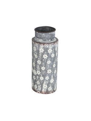 Rustic Whitewashed Floral Galvanized Metal Decorative Vase - Foreside Home & Garden