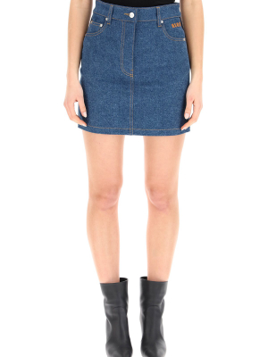 Msgm Logo Printed Denim Mini Skirt