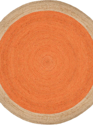 Natural Fiber Orange/natural Round Rug