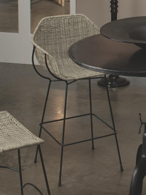 Jamie Young Nusa Bar Stool In Natural Rattan And Black Steel