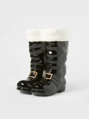 Ceramic Santa Boots Decorative Figurine Black - Wondershop™