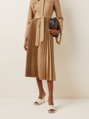 Pleated Wool-silk Coat Dress