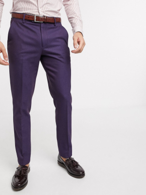 Asos Design Wedding Skinny Wool Mix Suit Pants In Soft Berry Twill