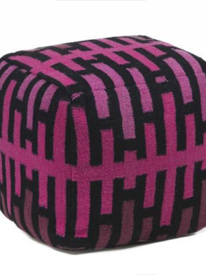 Hand-knitted Contemporary Wool Pouf, Purple