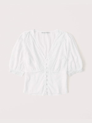 Lace Trim Button-up Top