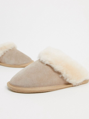 Asos Design Zeus Premium Sheepskin Slippers In Cream