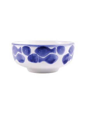 Vietri Viva Santorini Fish Medium Footed Serving Bowl - Blue & White