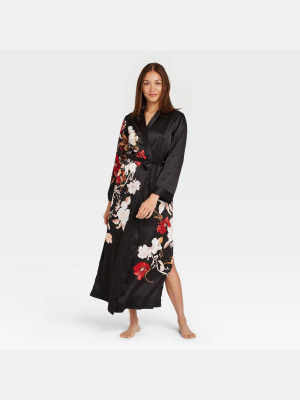 Women's Floral Print Satin Robe - Stars Above™ Black
