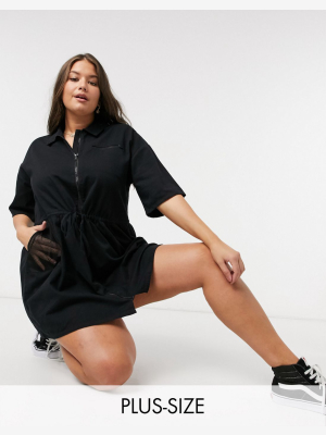 Collusion Plus Exclusive Twill Shirt Dress In Black