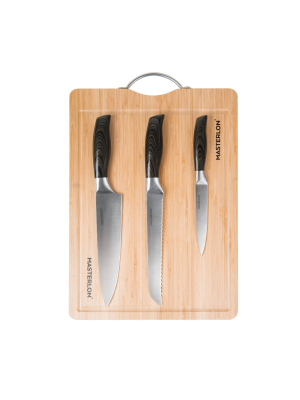 Masterpan 3pc Knife Set With Bamboo Cutting Board Black