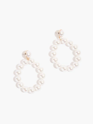 Faux Pearl Hoop Drop Earrings