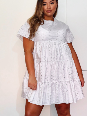 Plus White Broderie Anglaise Smock Dress