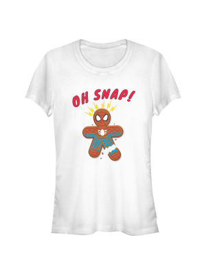 Junior's Marvel Christmas Spider-man Snap Gingerbread Cookie T-shirt