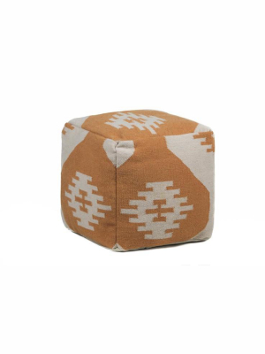 Hand-knitted Contemporary Wool Pouf, Orange