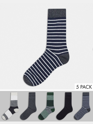 Jack & Jones 5 Pack Socks In Gray Patterns