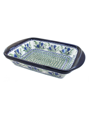 Blue Rose Polish Pottery Blue Tulip Large Rectangular Baker