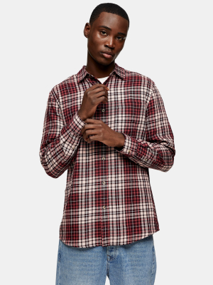 Burgundy And Pink Check Slim Shirt