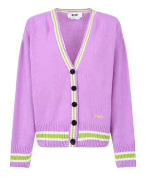 Msgm Contrast-stripe Knitted Cardigan