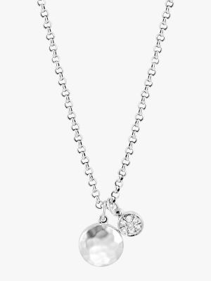 Dot Hammered Silver Pavé Diamond Pendant Necklace