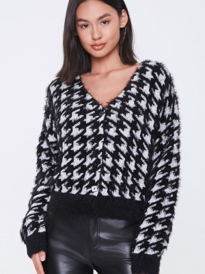 Fuzzy Knit Houndstooth Cardigan