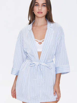 Pinstriped Tie-waist Robe