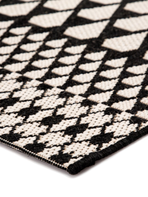 Traveller Indoor/ Outdoor Geometric Black & Ivory Area Rug