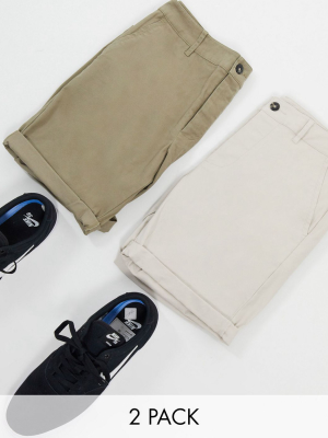 Asos Design 2 Pack Skinny Chino Shorts In Light Khaki & Beige Save