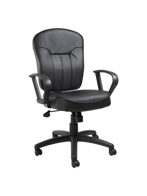 Leather Task Chair With Loop Arms Black - Boss Office Products