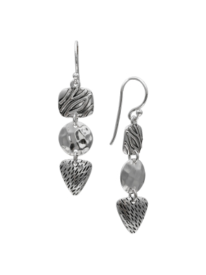 Women's Oxidized And Polished Drop Earrings In Sterling Silver - Silver (43mm)