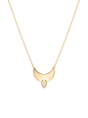 14k Horizon Crescent Necklace With Pear Diamond