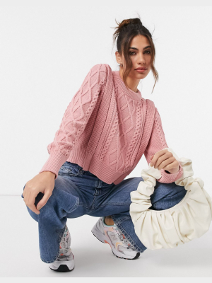 Y.a.s Cable Knit Sweater In Pink