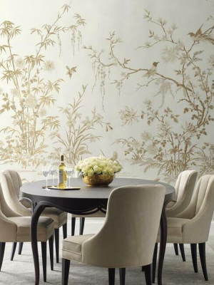 Flowering Vine Chino Wall Mural In White From The Ronald Redding 24 Karat Collection By York Wallcoverings