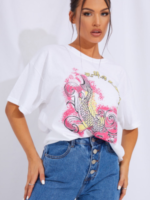 White Koi Carp Printed T Shirt