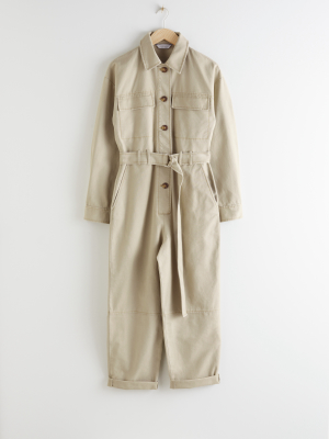 Belted Cotton Utility Jumpsuit