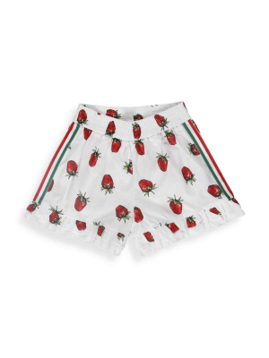 Monnalisa Strawberry Printed Ruffled Hem Shorts