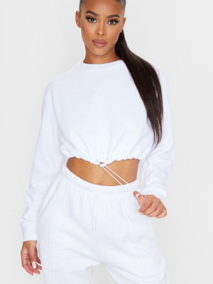 White Toggle Cropped Long Sleeve Sweatshirt