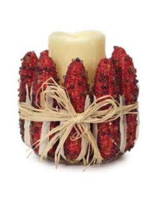 Melrose 6" Corn And Twine Autumn Harvest Thanksgiving Pillar Candle Holder - Red