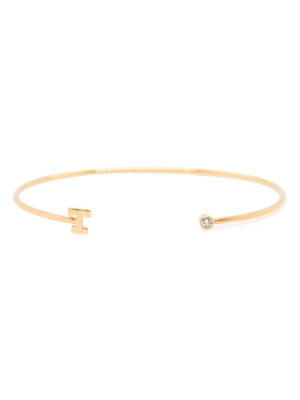 14k Bezel Diamond And Initial Open Cuff Bracelet