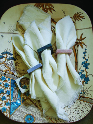 Set Of 2 Modernist Napkin Rings In White Marble